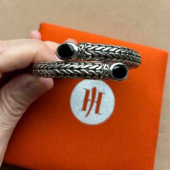 John Hardy Sterling Silver & Black Chalcedony Ladies Coil Wrap Bracelet - Picture 2 of 3